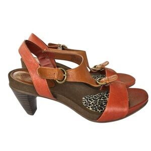 AETREX ESSENCE Tanya Two Tone Brown Leather T-Strap Comfort Sandals Size 9